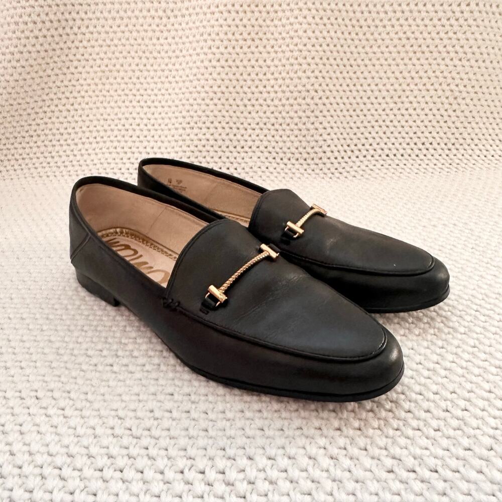 Sam Edelman Lior Black Leather Horsebit Chain Sleek Menswear Loafer Flat Shoe 7 - Picture 2 of 7